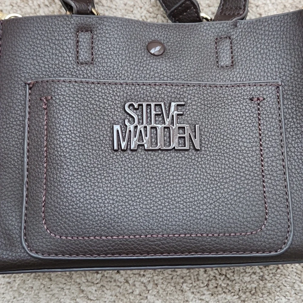 Steve Madden Black Crossbody Bag with Brown Strap - Picture 2 of 8